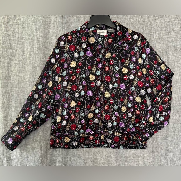 Kathy Lee Women's Long Sleeve Elastic Hem Ugly Christmas Ornament Shacket - L - Picture 1 of 10